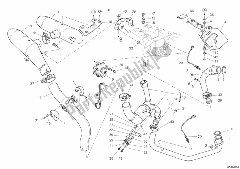 Alle onderdelen voor de Uitlaatsysteem van de Ducati Hypermotard 1100 EVO USA 2012